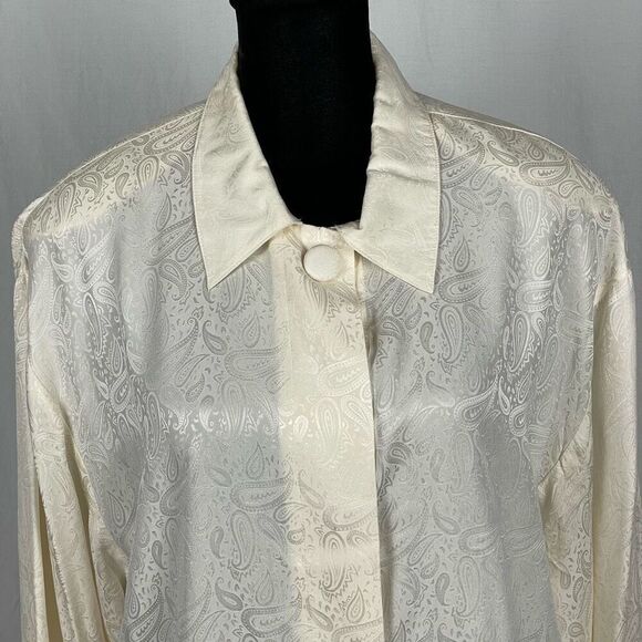 Silk Land Vintage 100% Silk Cream Paisley Blouse - Women’s 12 - Picture 5 of 6